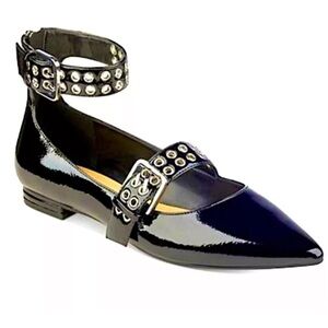 Marc Fisher Patent Leather Ankle Strap Flats Sz 9.5